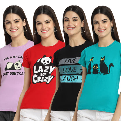 Preneum Womens Cotton Regular Fit Latest Graphic Stylish Printed Short Sleeves Casual T-Shirt || Trendy Design & Stylish (Pack