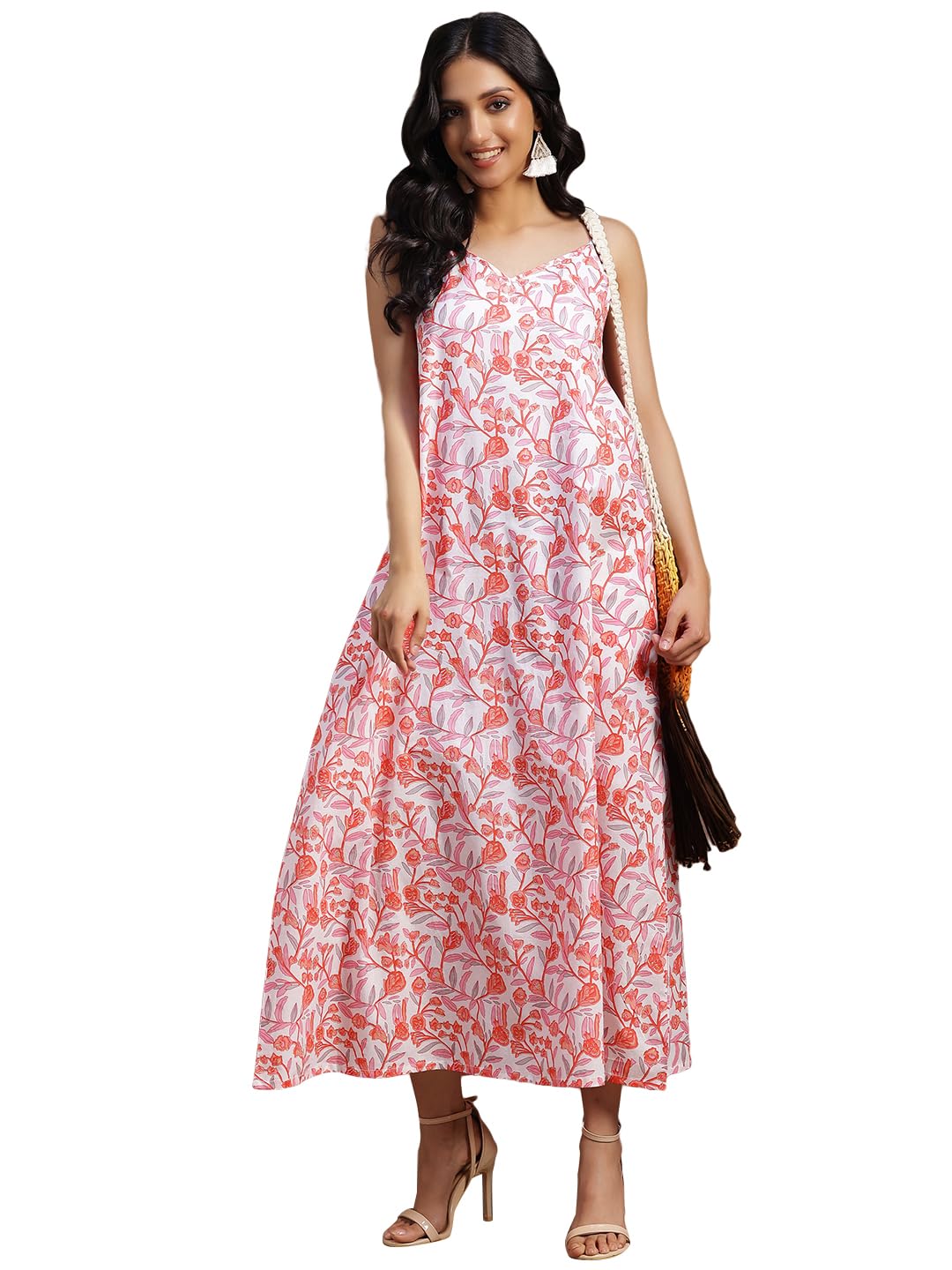 Libas WomenS Cotton A-Line Maxi Dress (26911_White