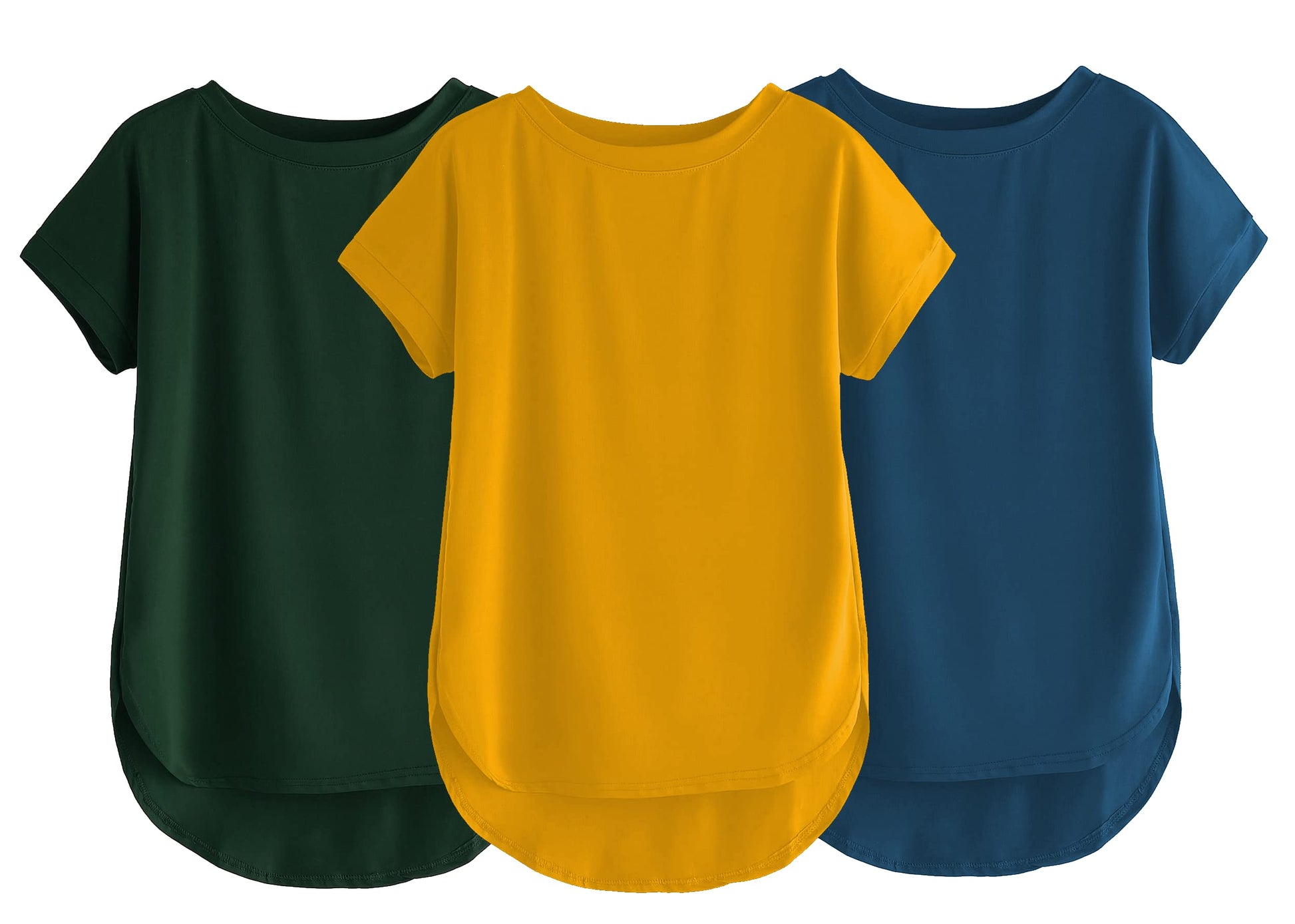 Fabricorn Combo Of Three Plain Bottle Green, Mustard Yellow And Airforce Blue Round Neck Up And Down Cotton Tshirt For Women (Bo