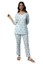 Blue Floral Print Summer Kurti Co-Ord Set