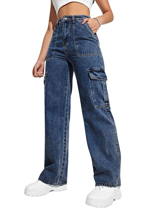 Greciilooks Regular High Rise Pant Baggy High Waist | Bell Bottom Jeans For Women (Gl-Dj-07_Blue
