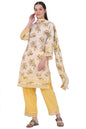 Aurelia Women's Yellow Printed Straight Kurta with Palazzo & Dupatta Set
