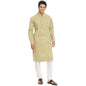 Fabindia Men Bock Print Chinese Collar Cotton Long Kurta Hand_Xs Beige