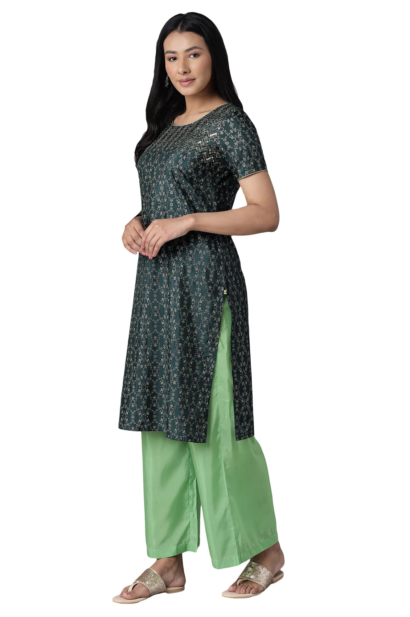 Aurelia Women's Polyester Printed Straight Kurta & Palazzo Set