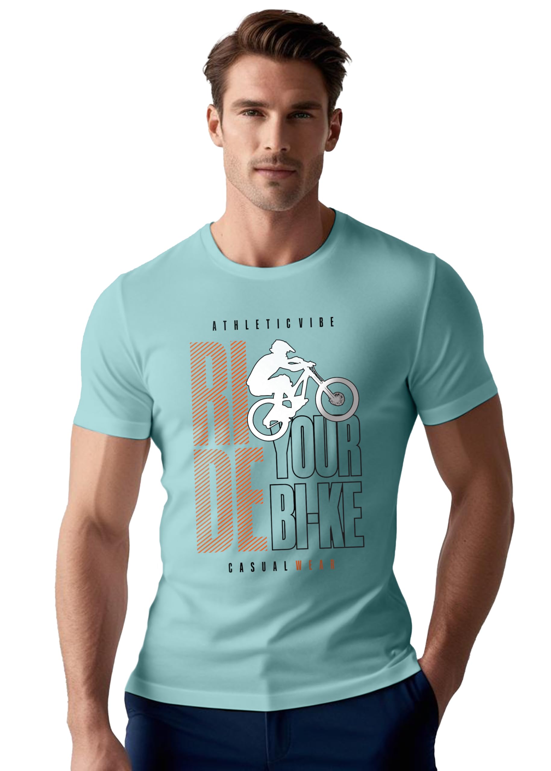 Peppyzone Mens Regular Fit T-Shirt (PZ-RT-Biker 11-15_Sky Blue3