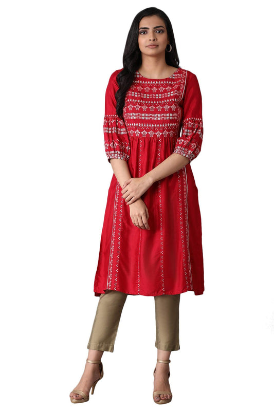 W for Women Maroon Shantung Kurta
