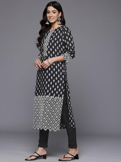 Varanga Women Black Printed Shiffly Work Kurta With Bottom And Dupatta