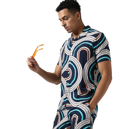 Campus Sutra Mens Navy Blue Printed Regular Fit Co-Ords Set For Casual Wear | Cotton Blend Fabric | Stretchable | Clothing Set