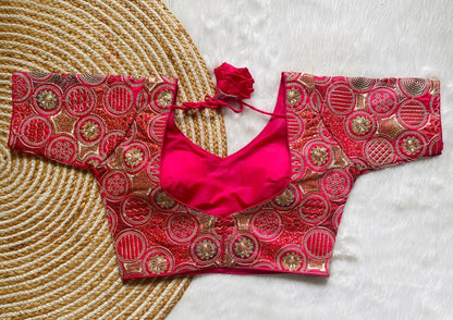 Vihu Fashion WomenS Blouse Readymade Blouse Embroidery Multi Coding Gold Thread Blouses Handwork Pink Color Readymade Saree Blo