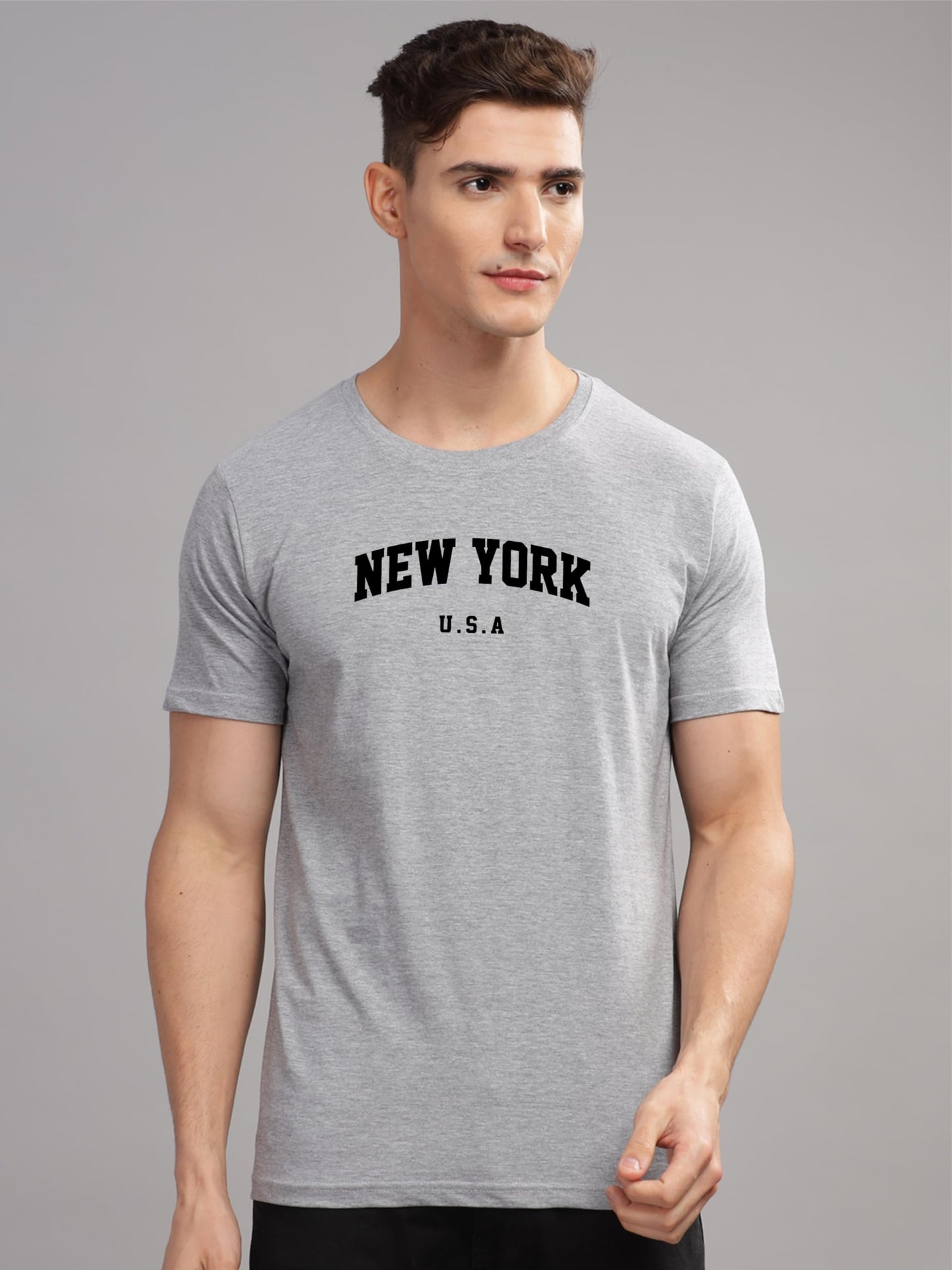 ADRO Mens New York Printed Tshirt for Men - Premium Cotton T Shirt for Men - Urban Stylish T-Shirt in Regular Fit Grey T-Shirt