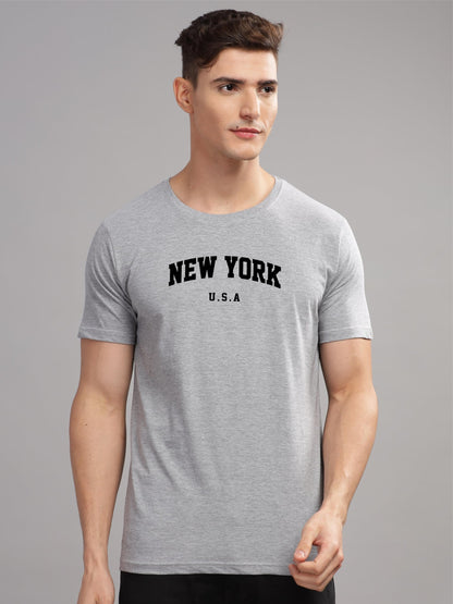 ADRO Mens New York Printed Tshirt for Men - Premium Cotton T Shirt for Men - Urban Stylish T-Shirt in Regular Fit Grey T-Shirt