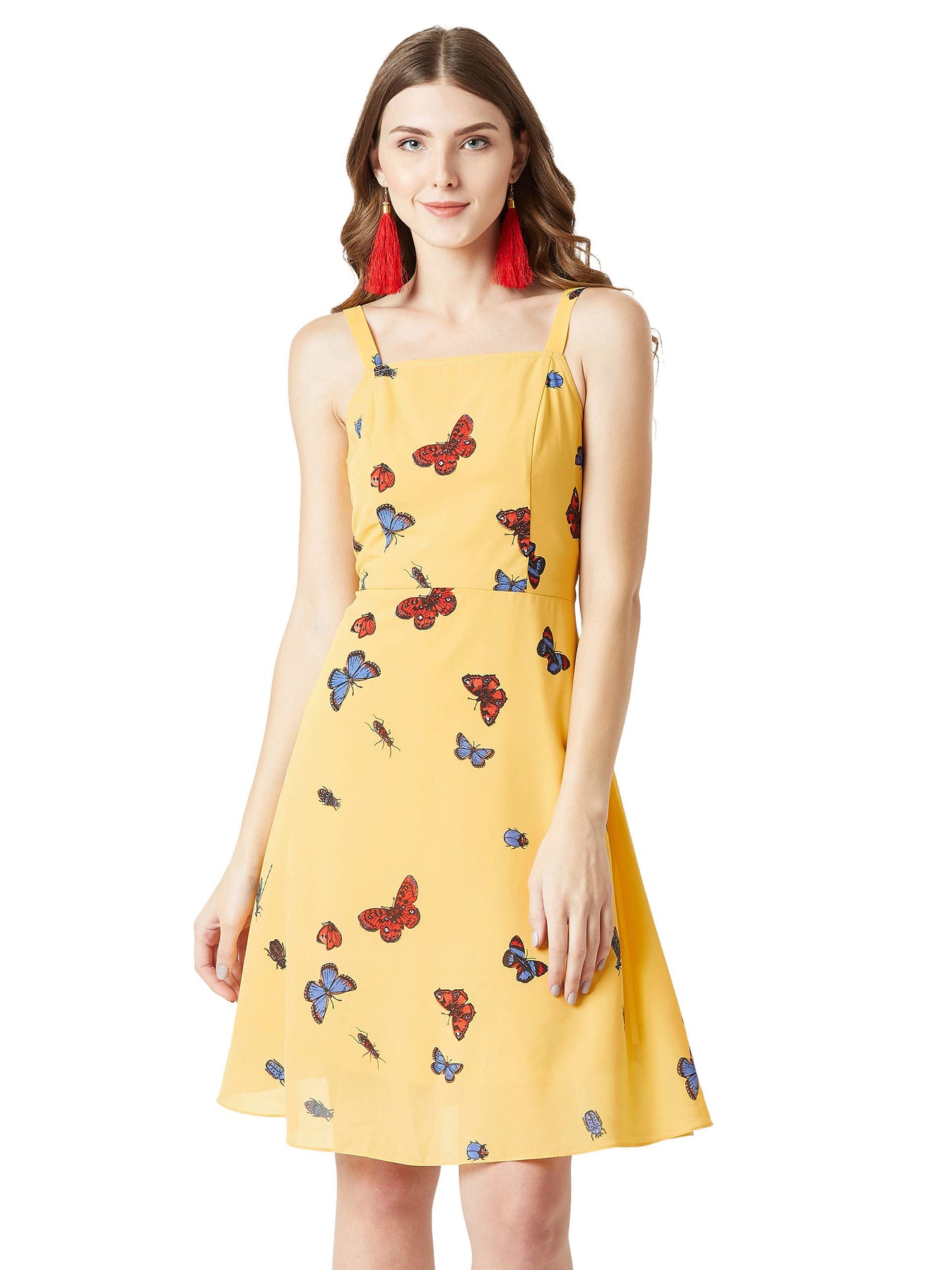 Miss Chase WomenS Yellow Printed Skater Dress(Mcss19D12-99-164-05,Yellow,Large)