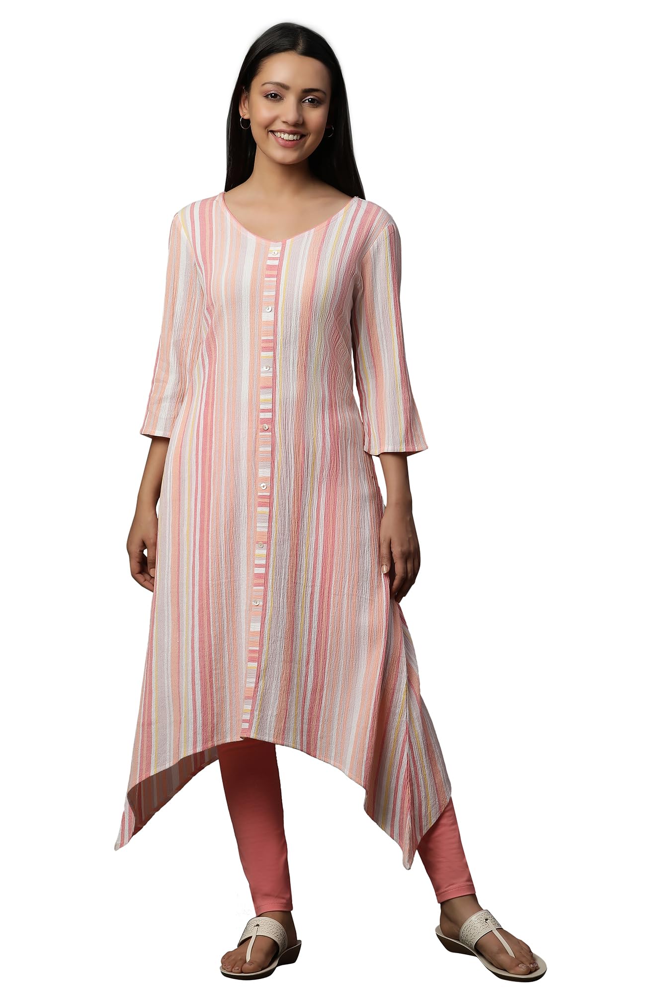 Aurelia Women Striped Cotton A-line Kurta_24FEA14803_S Pink