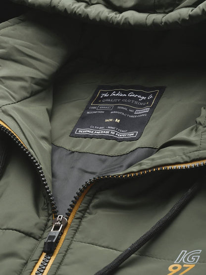 The Indian Garage Co Men Olive Slim Fit Solid Puffer Jacket