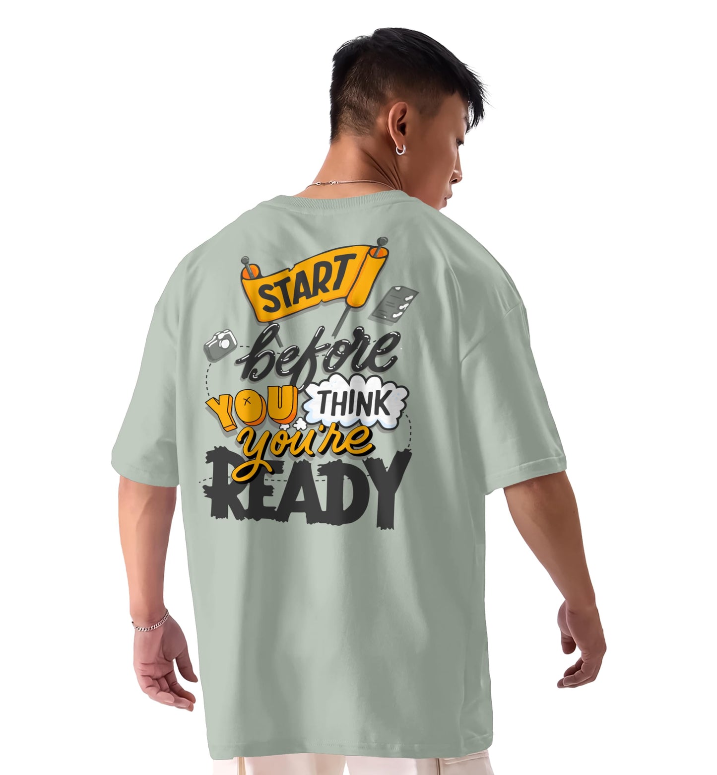 SHODOX Mens 100% Pure Cotton Relaxed Fit Drop Shoulder Premium Front & Back Printed Oversized T-Shirt (Pack of 1) Grey