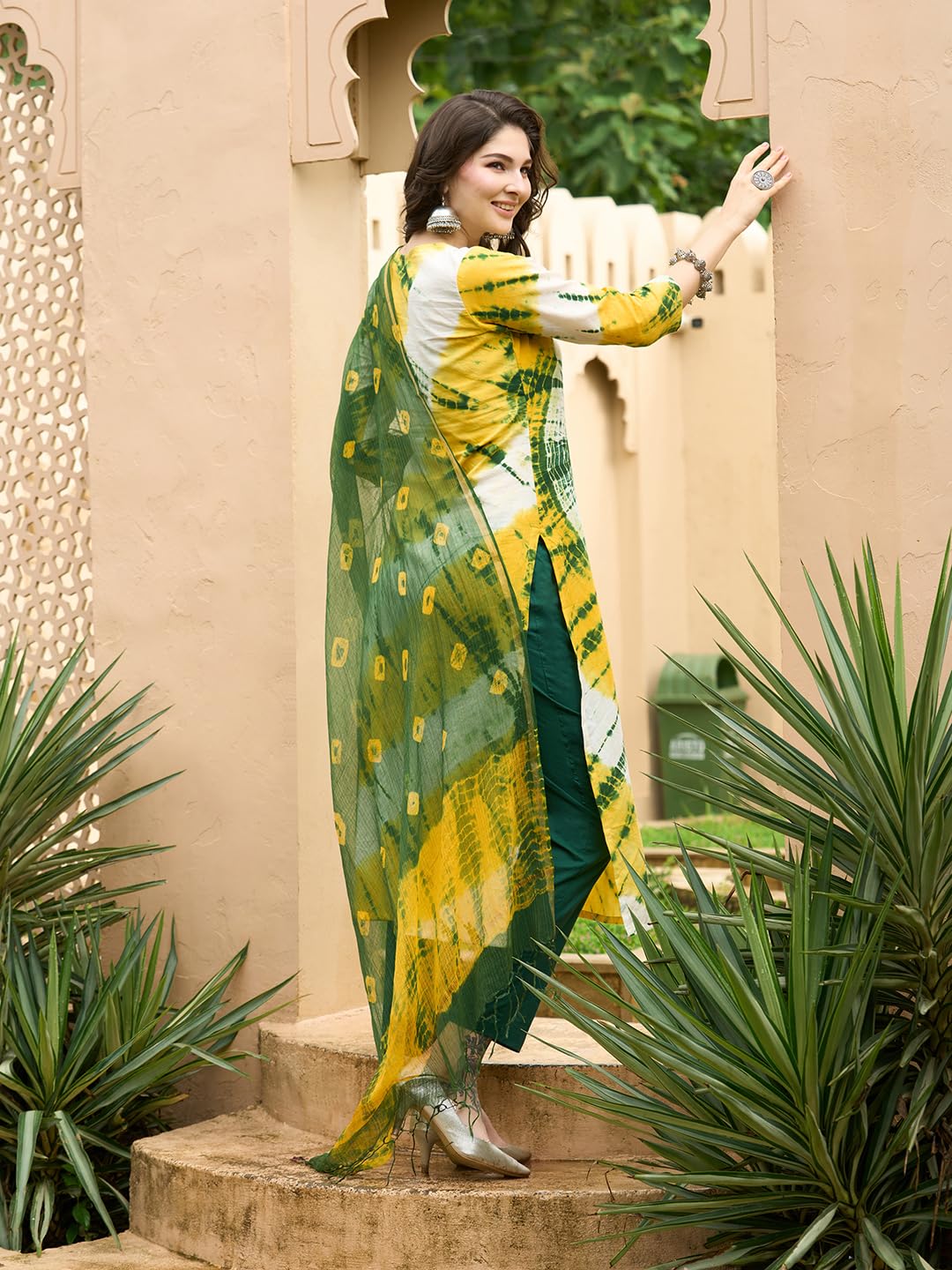 Gosriki WomenS Rayon Blend Straight Printed Kurta With Pant & Dupatta (Kerul Yellow-Gs_S_Yellow_Small)