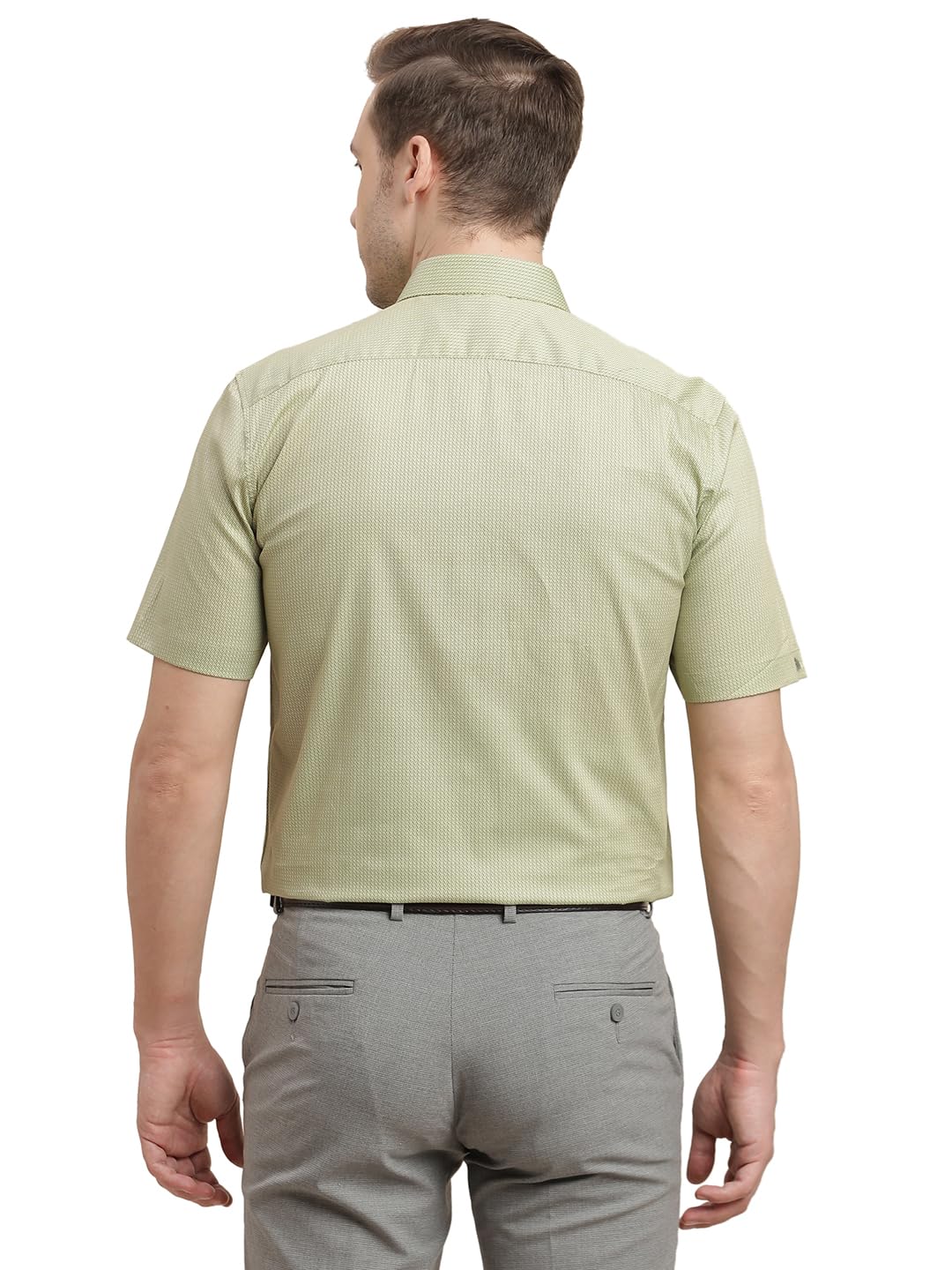 Turtle Men 100% Cotton Regular Fit Olive Printed Half Sleeve Formal Shirt
