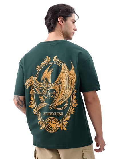 The Souled Store Official House of Dragon: Fire Made Flesh Men and Boys Short Sleeves Round Neck Green Graphic Printed Cotton Ov