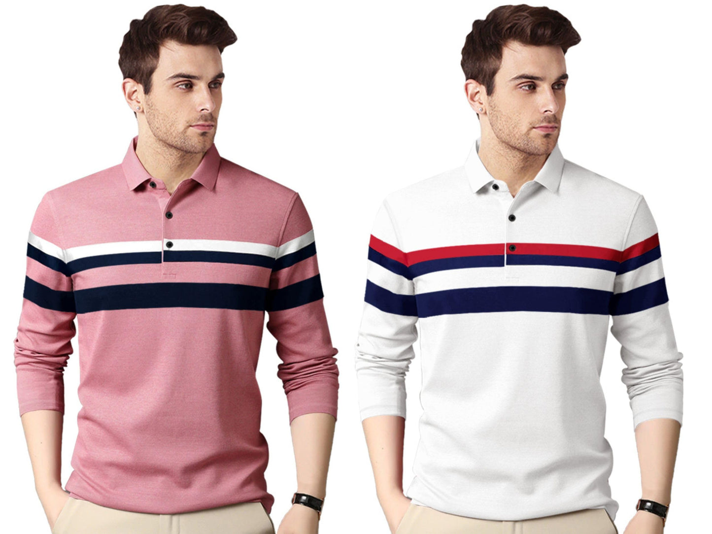 Noble Monk MenS (Combo Pack Of 2) -Regular Fit Polo T Shirt|Full Sleeves |Collar Tshirts | Casual T-Shirt For Men