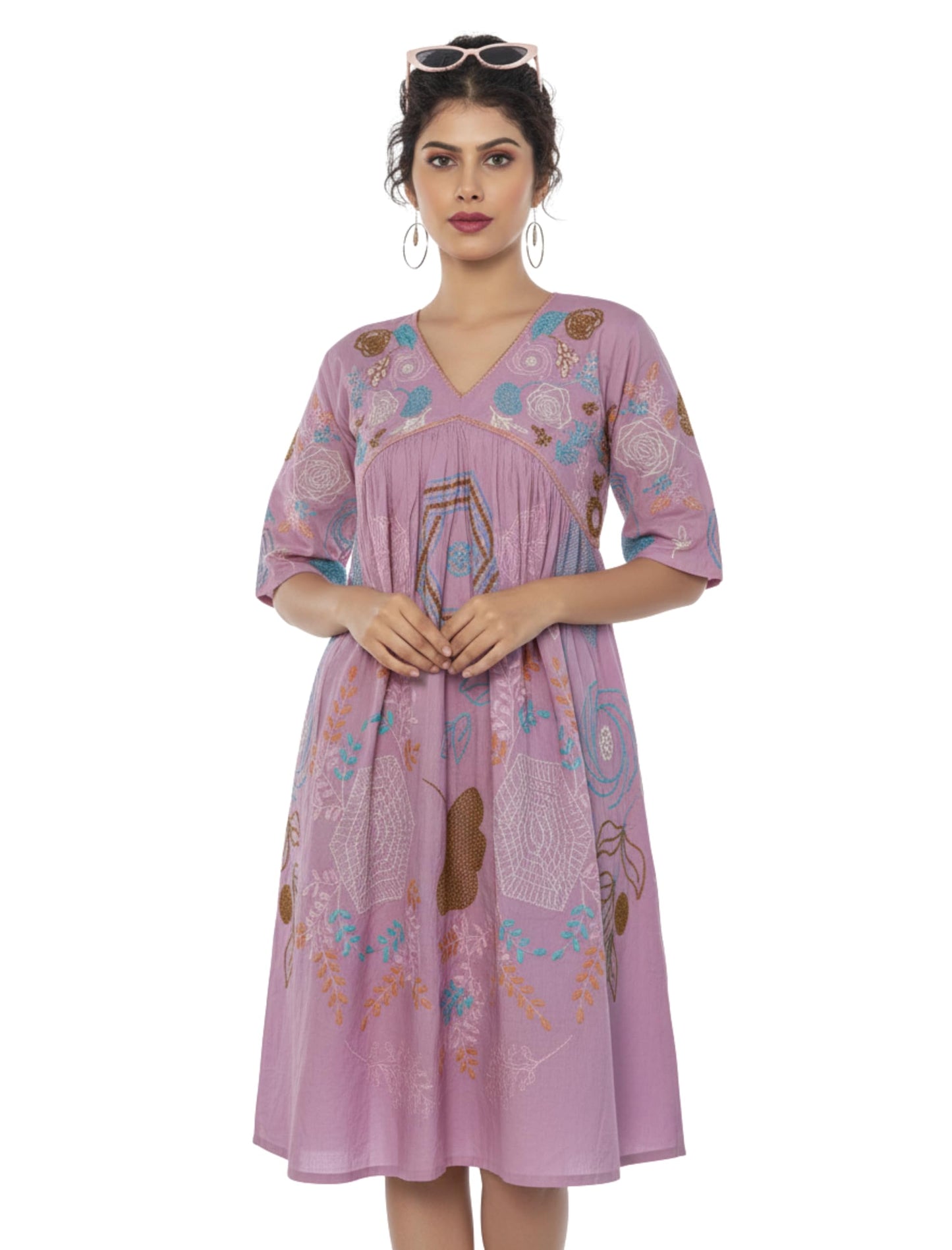 Kesudi WomenS Pure Cotton Heavy Embroidery Lavender Tunic