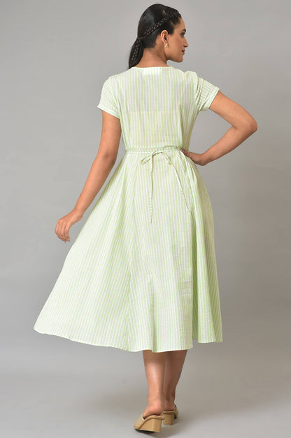 Green Stripes V-Neck Summer Dress