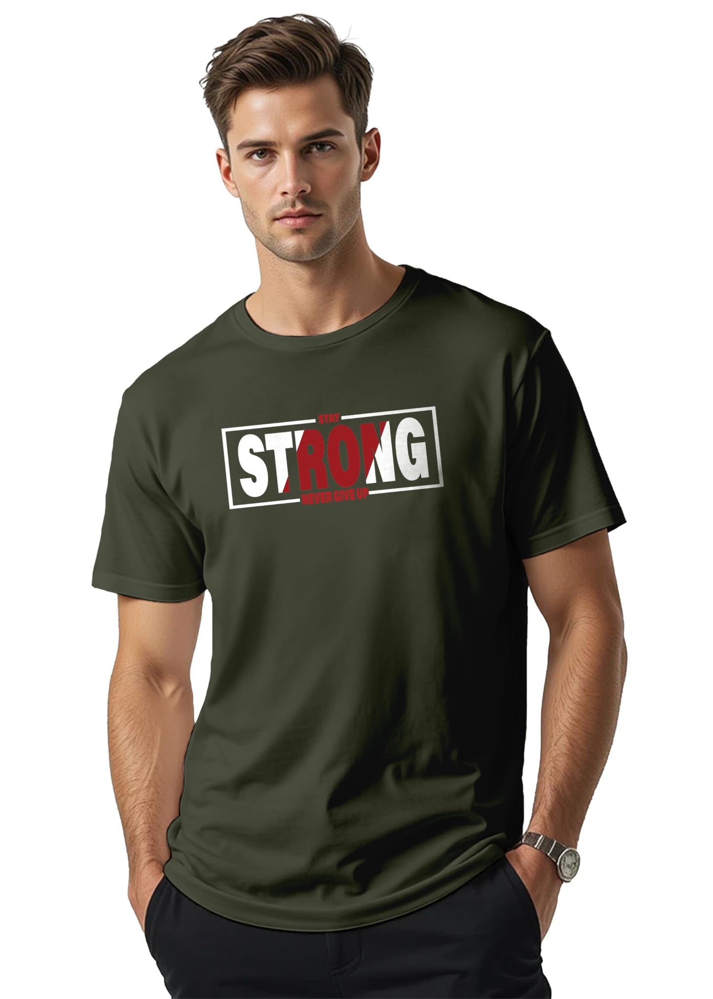 Peppyzone Mens Regular Fit T-Shirt (PZ-Trendy-1210_Olive3