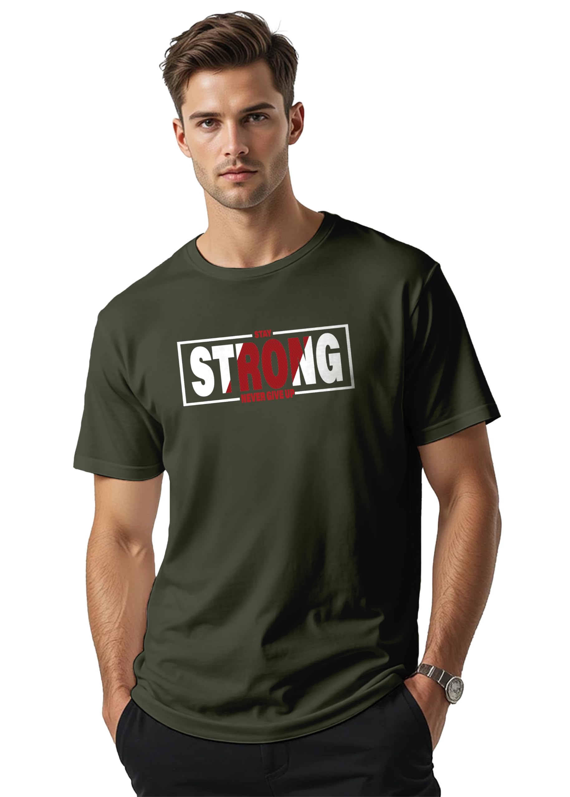 Peppyzone Mens Regular Fit T-Shirt (PZ-Trendy-1210_Olive3