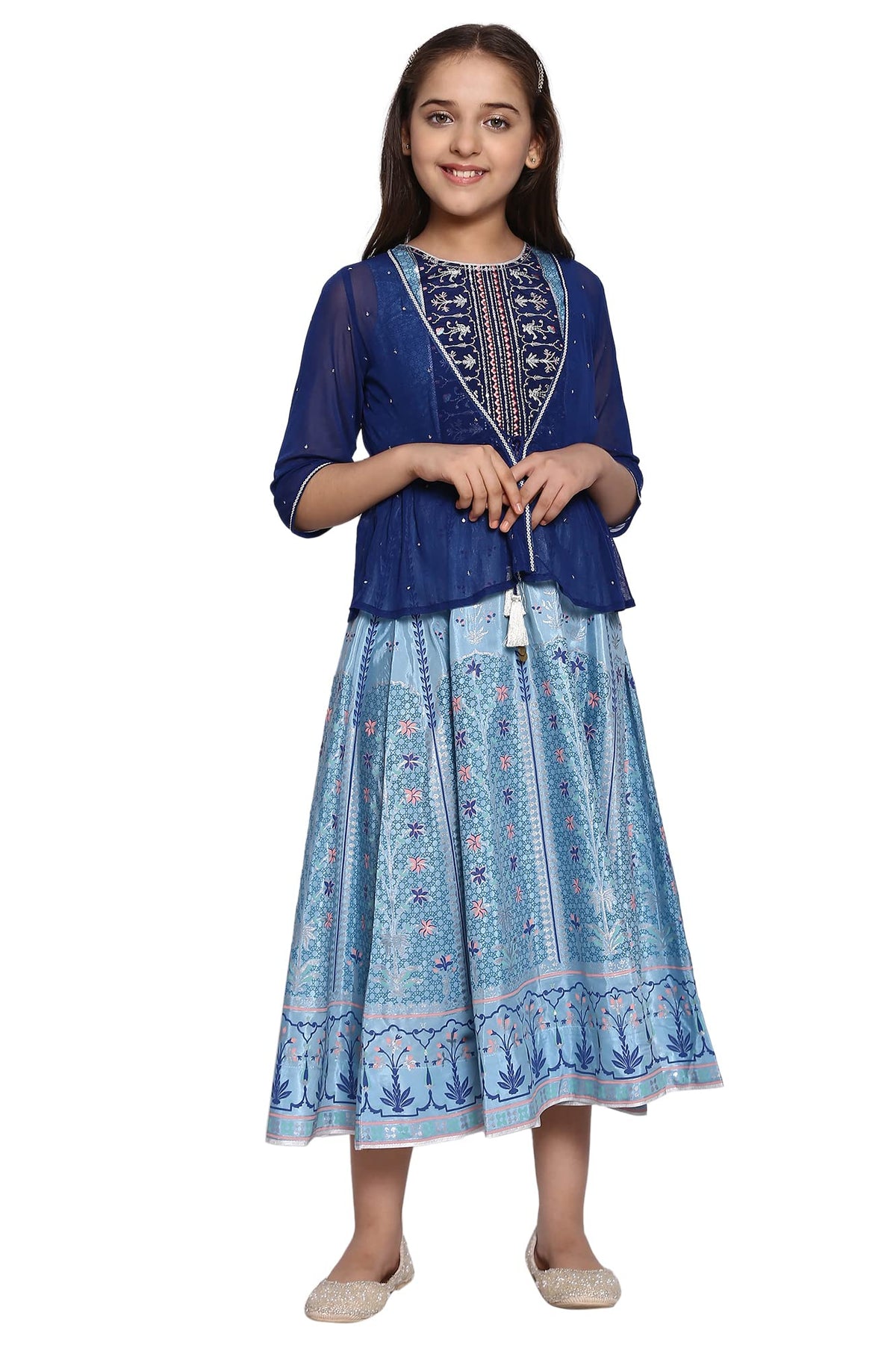 Blue Top-Skirt-Gilet Girls Set