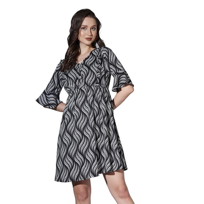 Greciilooks Western Dresses For Women| Crape Western Dress| Flared Dress For Girls| Half Sleeve Western Dress For Women| Dress P