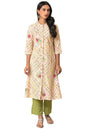 W Light Orange Floral Printed Straight Long Lace Kurta For Women