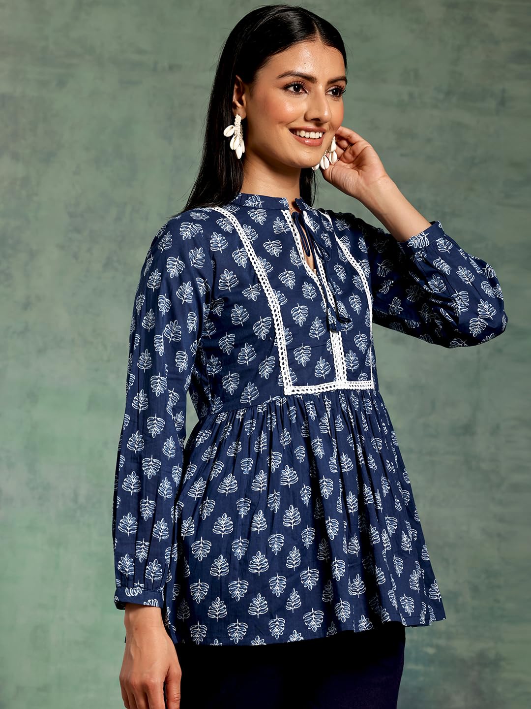 Libas WomenS Yoke Design A-Line Kurtis (26574_Blue