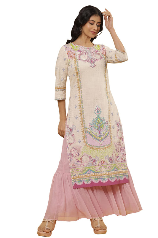 W For Woman Printed Pure Cotton Straight Kurta And Sharara Set