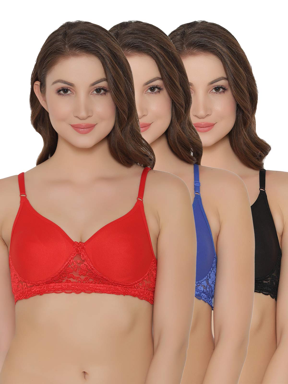 Clovia Womens T-Shirt Non Padded Non Wired Bra (Pack of 3) (COMBRC458-34C_Multi-Coloured_34C)