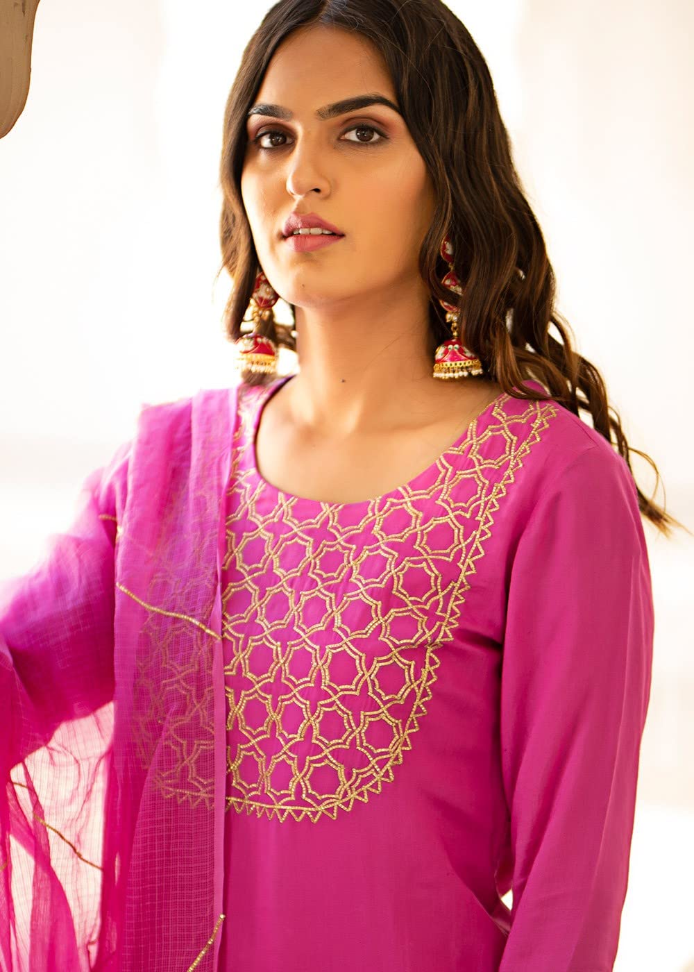 ANNI DESIGNER Women's Cotton Blend Printed Straight Kurta with Pant & Dupatta (Khunti STY)