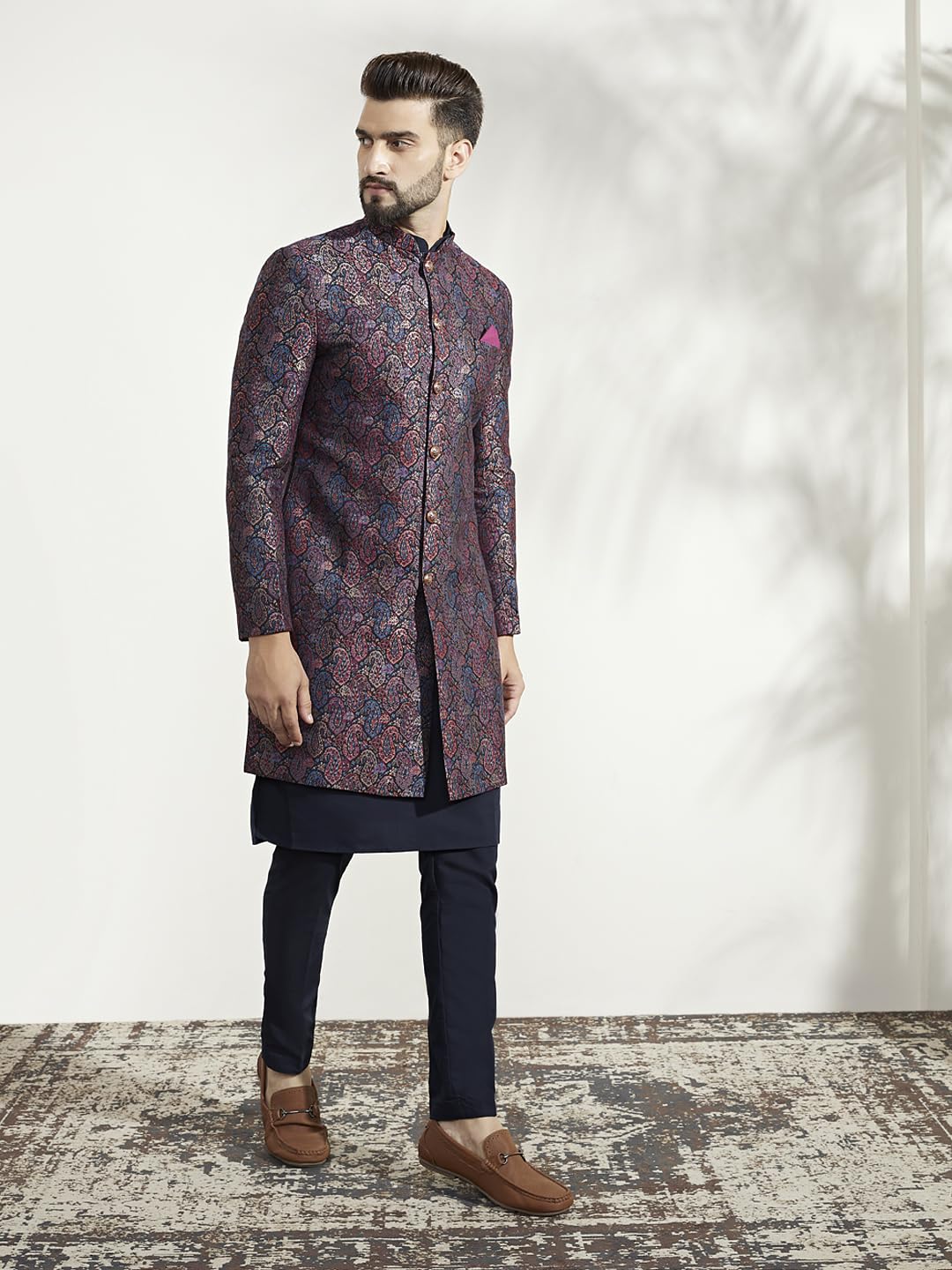 Kisah Sherwani Set For Men  Silk Blend Jacquard Textured Indo Western Sherwani With Kurta And Trouser | Designer Ethnic Outfit F