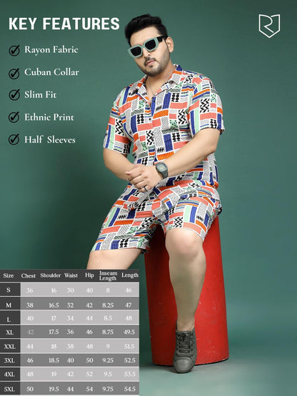 Rigo Printed Co-Ord Set For MenS | Casual Plus Size Shirt & Shorts Night Suit Set | Lounge-Wear Nightdress Pajama Set For MenS