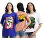 Veirdo Womens Oversized Baggy Fit Drop Shoulder Short Sleeve Round Neck Printed Cotton T-Shirt