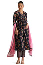 Soch Womens Navy Blue Viscose Blend Floral Print Suit Set With Beads