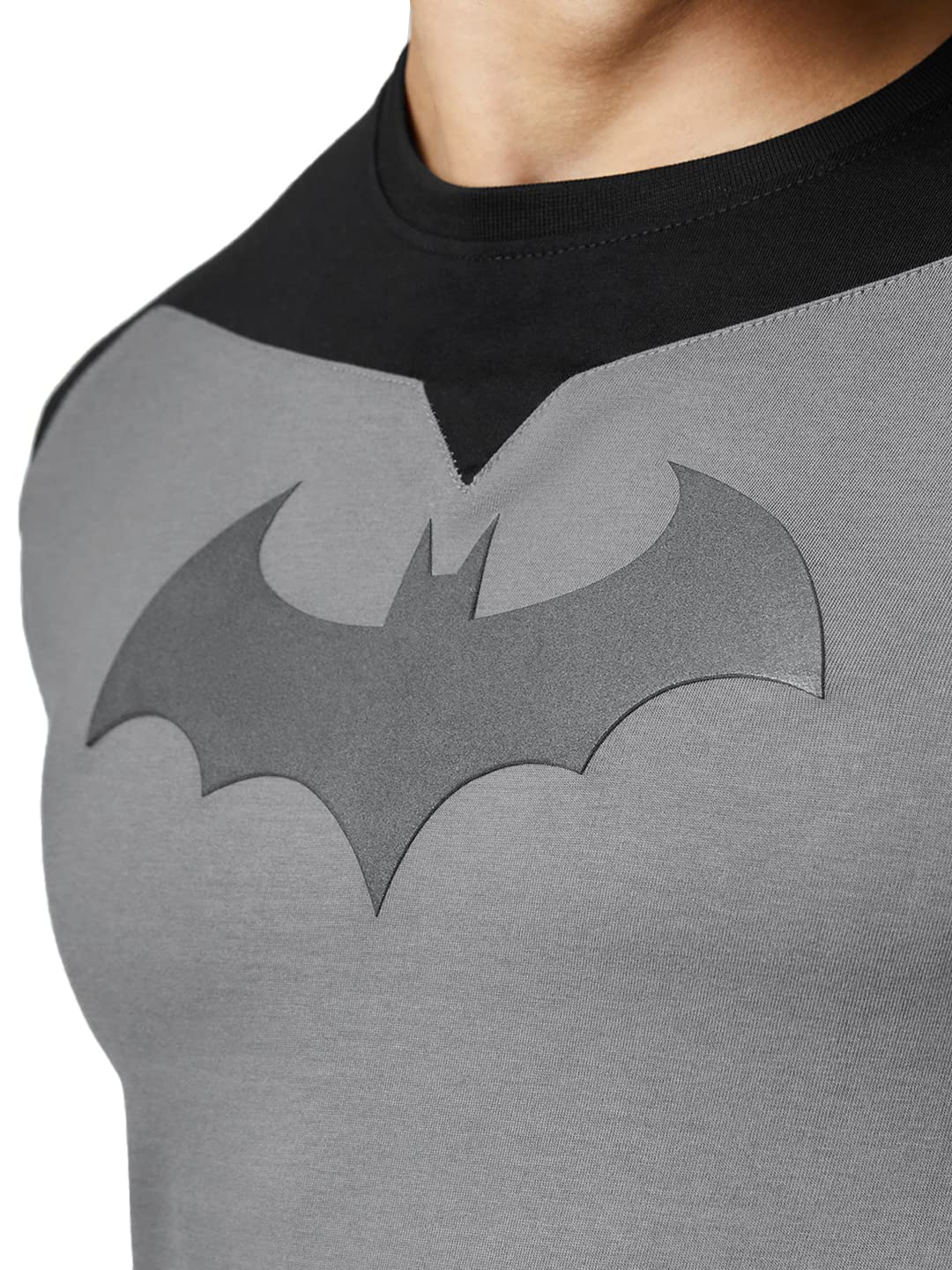 The Souled Store|Mens & Boys Official Round Neck DC Batman Logo Printed|Half Sleeve Drop Cut|100% Cotton Grey Color T-Shirt