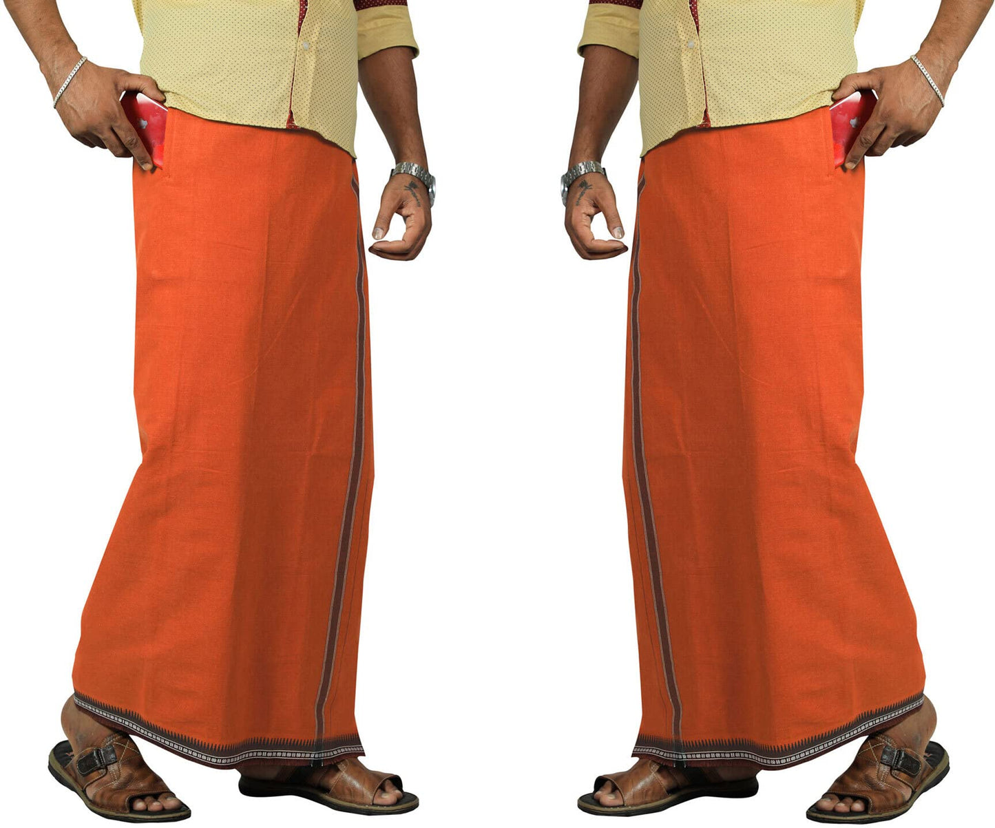 Prakasam Cotton Mens Kerala Thalapathi Border 2Way Pocket (Right &Left Side) Flexi Size (Adjustable) Colour Dhoti With 2 Side Po