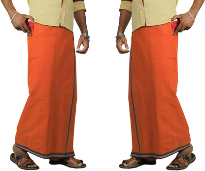 Prakasam Cotton Mens Kerala Thalapathi Border 2Way Pocket (Right &Left Side) Flexi Size (Adjustable) Welcro Single Colour Dhoti