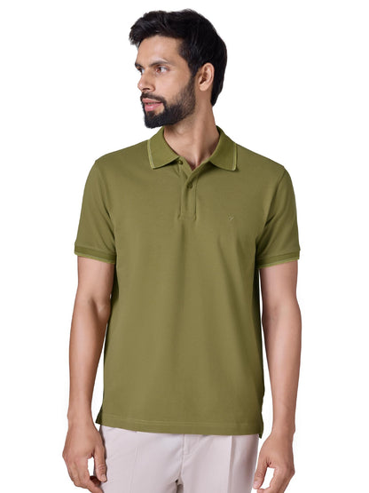 XYXX Accent Solid Halfsleeve Polo Tshirt for Men Olive Green