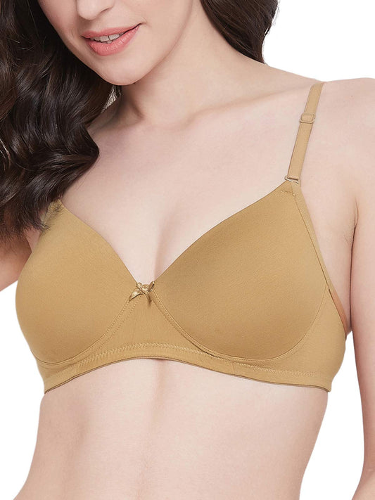 Clovia Womens Cotton Padded Non-Wired Full Coverage Multiway T-Shirt Bra (BR1049A24_Beige_32C)