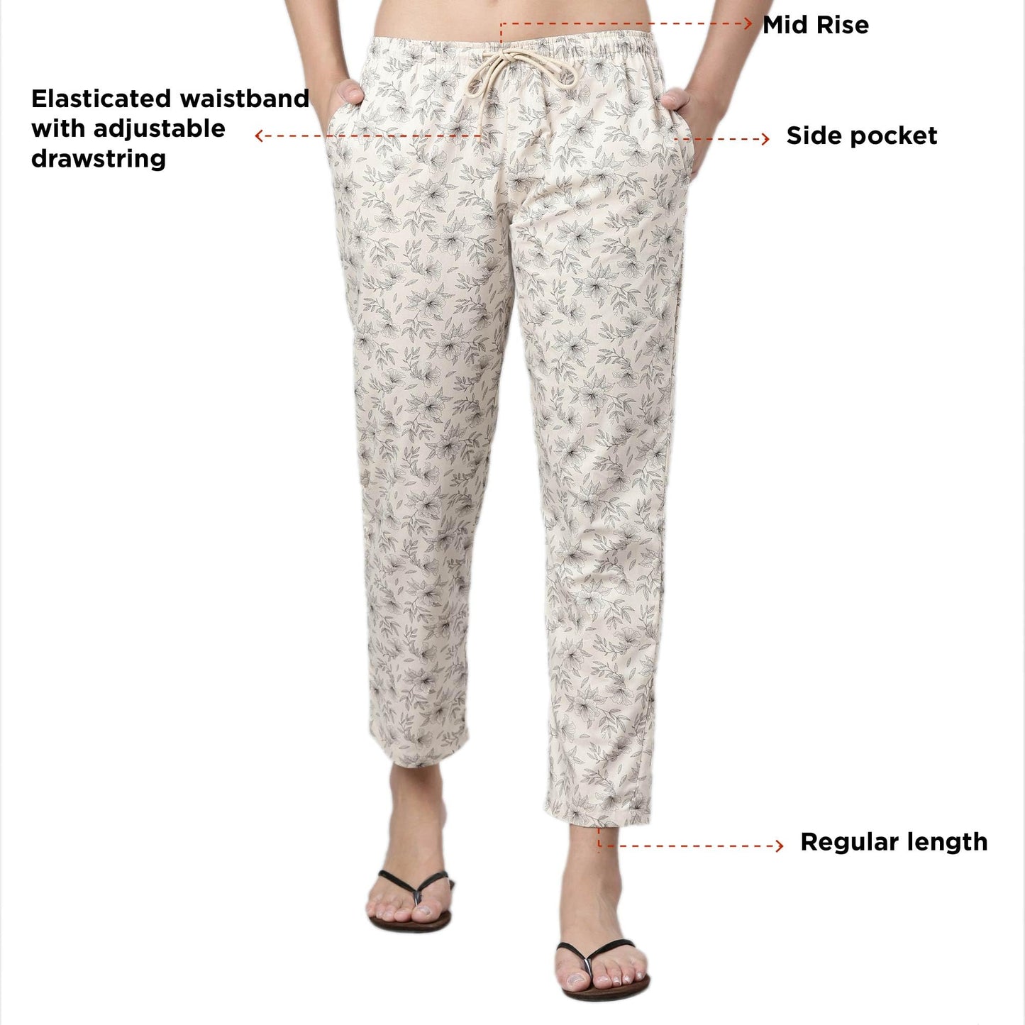 Enamor E4A5 Mid-Rise Straight Leg Pant for Women with Side Pockets