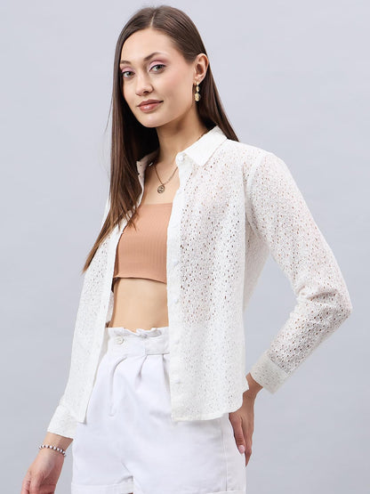 Style Quotient Women Self White Lace Regular Shirt