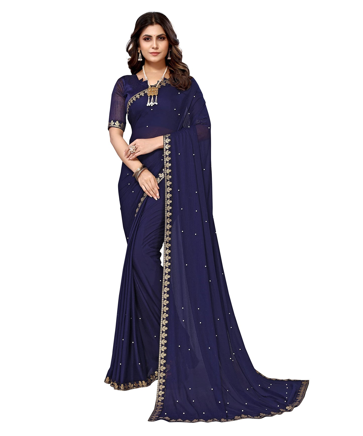 Yashika Womens Lycra Blend Saree (AARIYA Navy