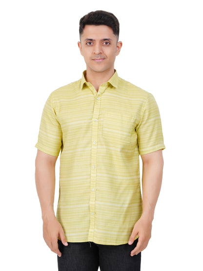 PRAKASAM COTTON Mens Self Design Cotton Half Sleeve Shirt for Mens/Formal Linen Cotton Shirt for Mens/Regular Fit Cotton Shirt f