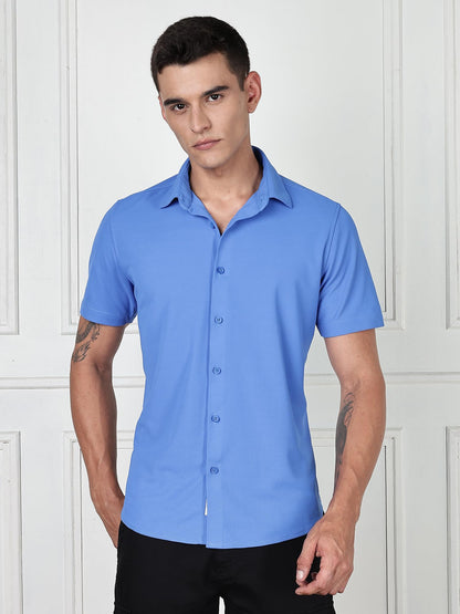 Thomas Scott Mens | Premium | Spread Collar | Slim Fit | Short Sleeves | 4 Way Stretch | Coolmax | Knitted | Casual | Shirts fo