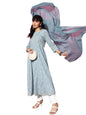 Ishin WomenS Cotton Blend Blue Embroidered Anarkali Kurta With Dupatta