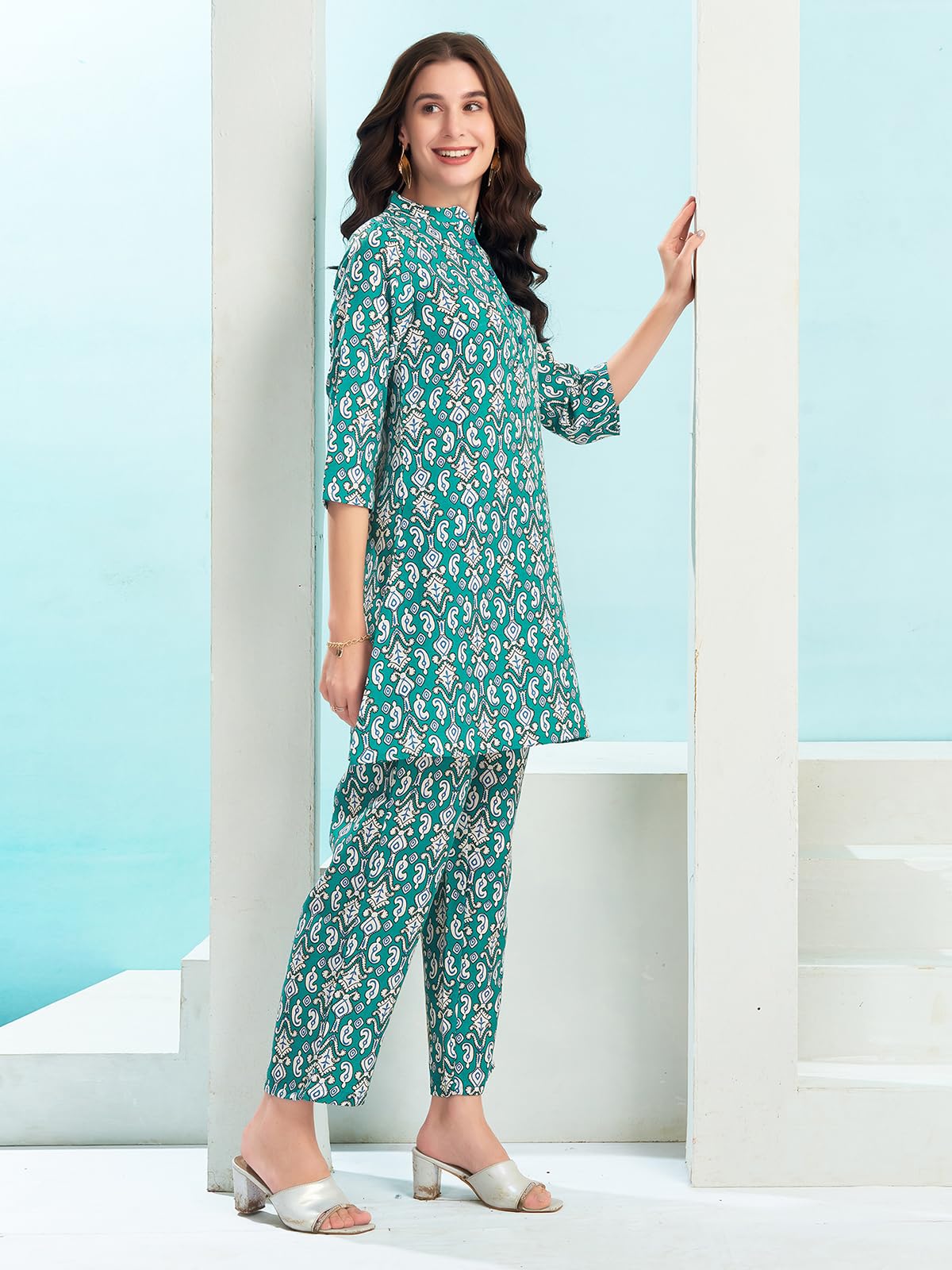 Selvia Co-ords Set for Women | Cotton Blend Top & Trouser Co-ords Set | Formal Co-ords Set for Women | Printed Two Piece Co-ord